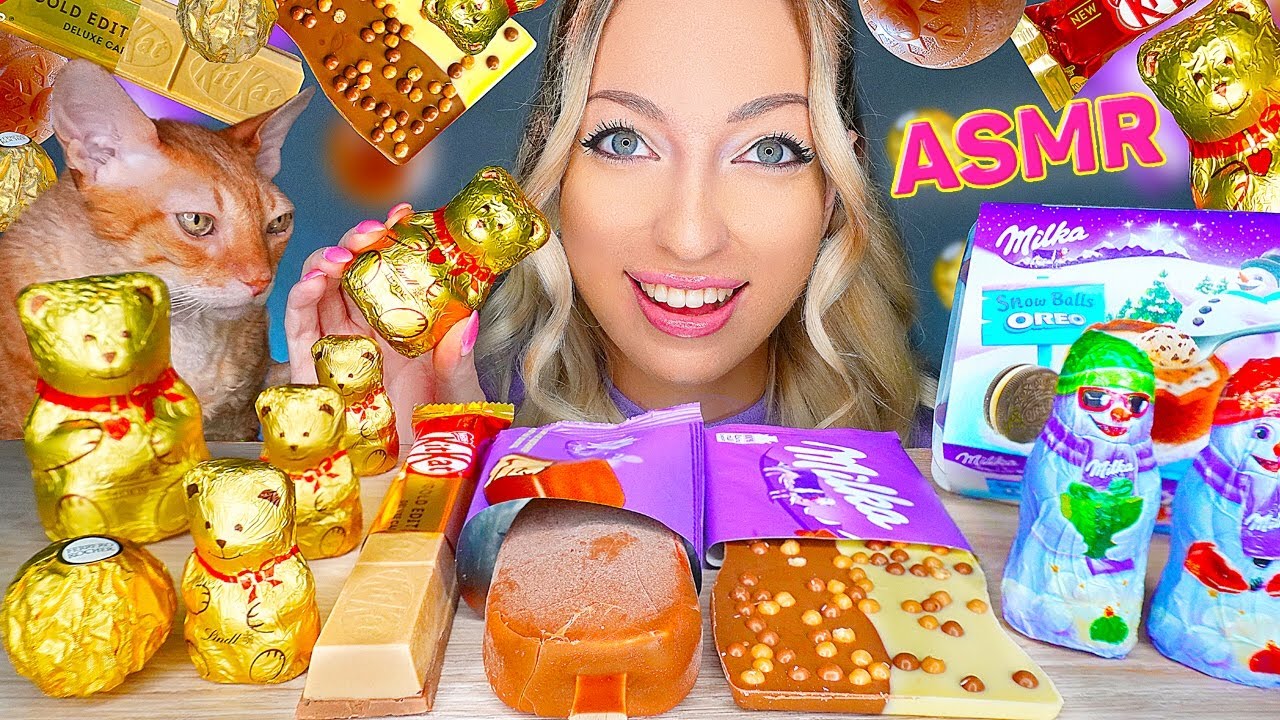 ASMR EATING CHOCOLATE MILKA, ICE CREAM, SNOWMAN, KITKAT 초콜릿 디저트, 과자 (LINDT BEAR, DESSERT) MUKBANG 먹방