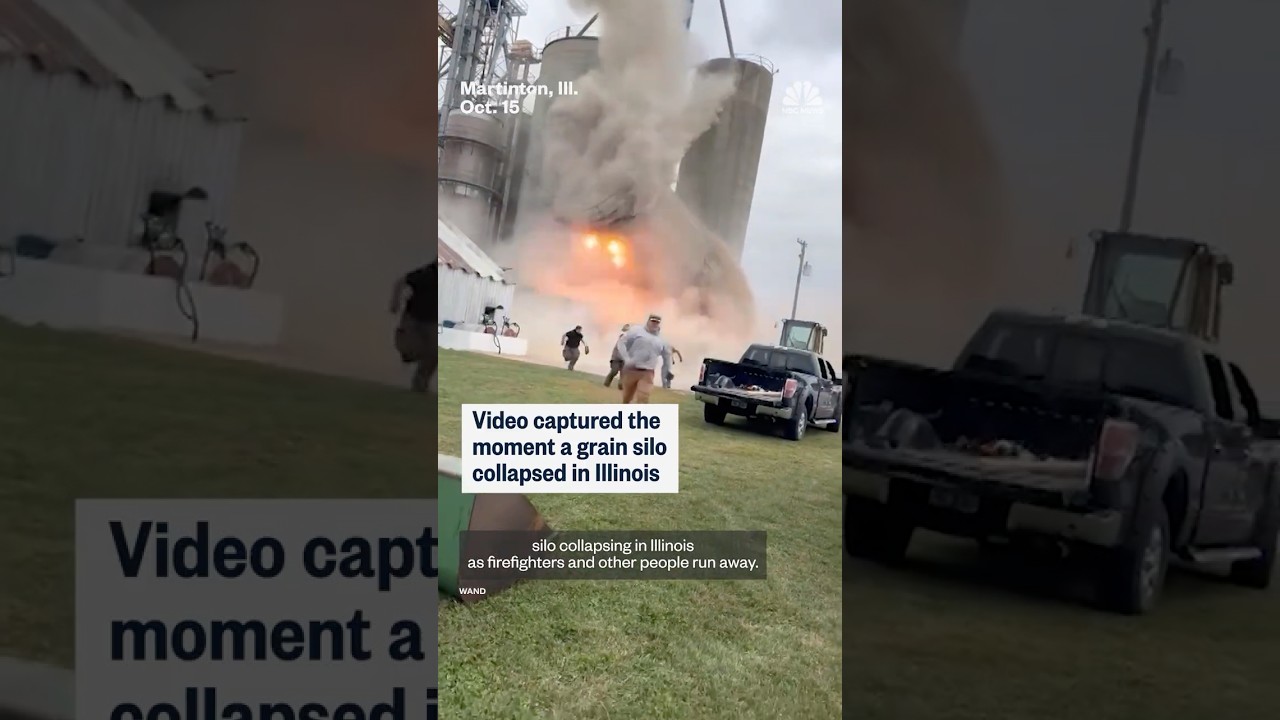 Video captured the moment a grain silo collapsed in Illinois