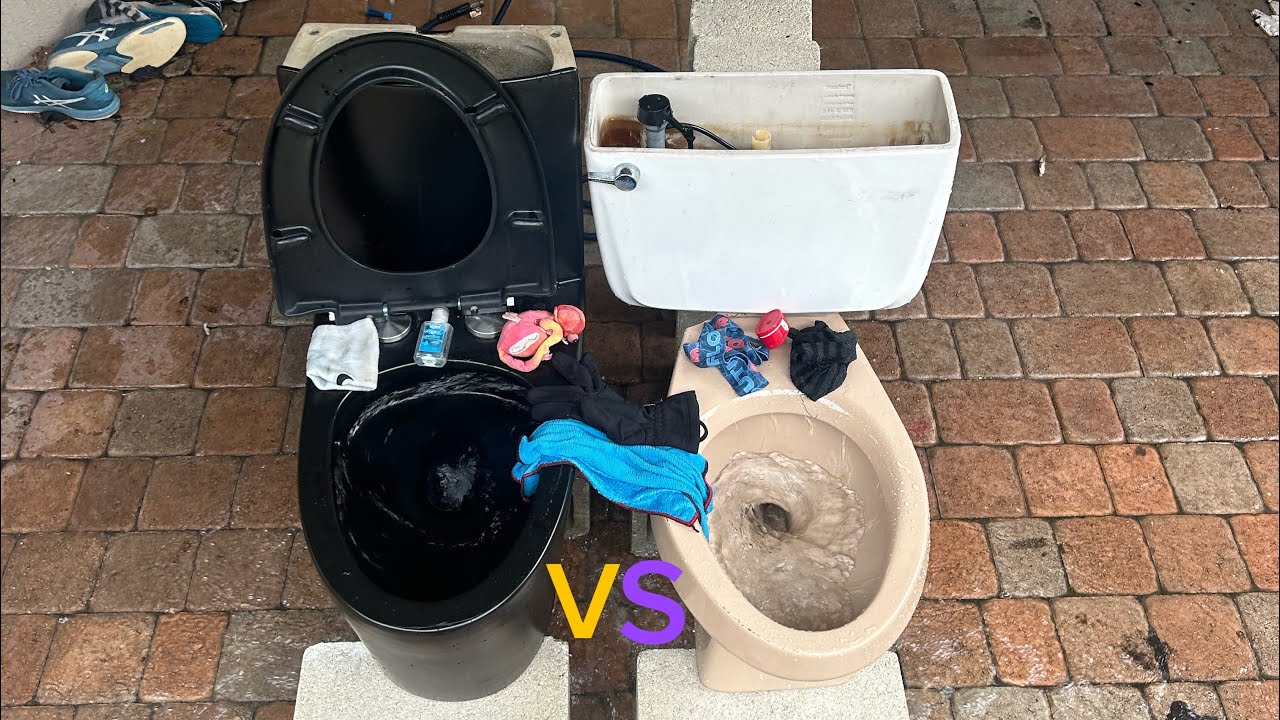 300-500$ Modern matte black toilet vs old school brown toilet, ultimate flush test battle!!🚽