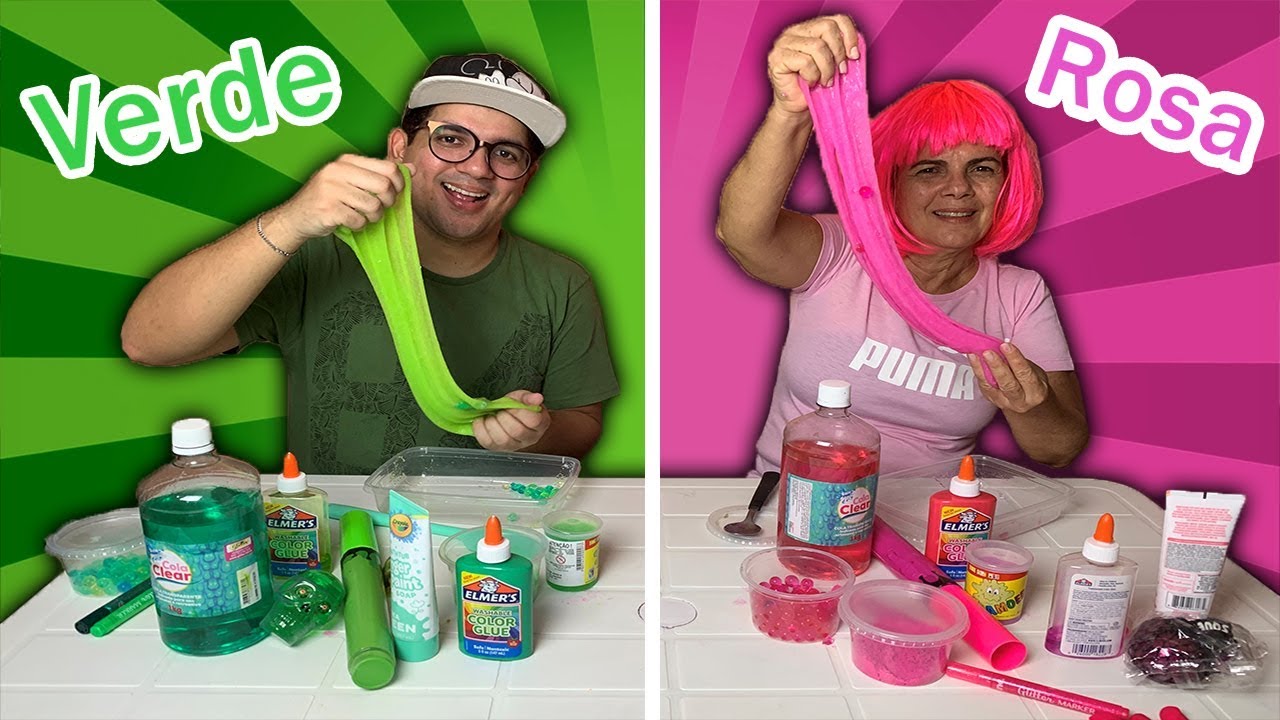 ESCOLINHA DE SLIME: O MENINO VICIADO NA COR VERDE vs A MENINA VICIADA NA COR ROSA!
