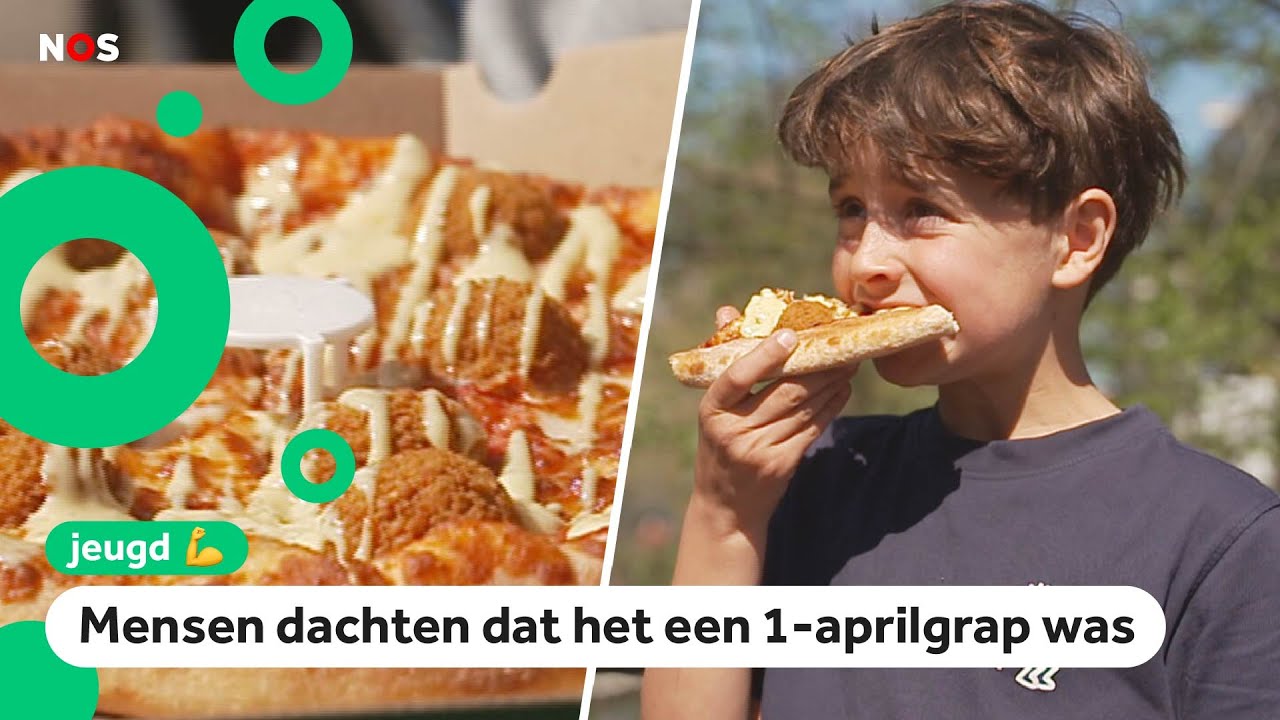 Kinderen proberen de bitterbal-pizza: 'Gek, maar wel lekker'