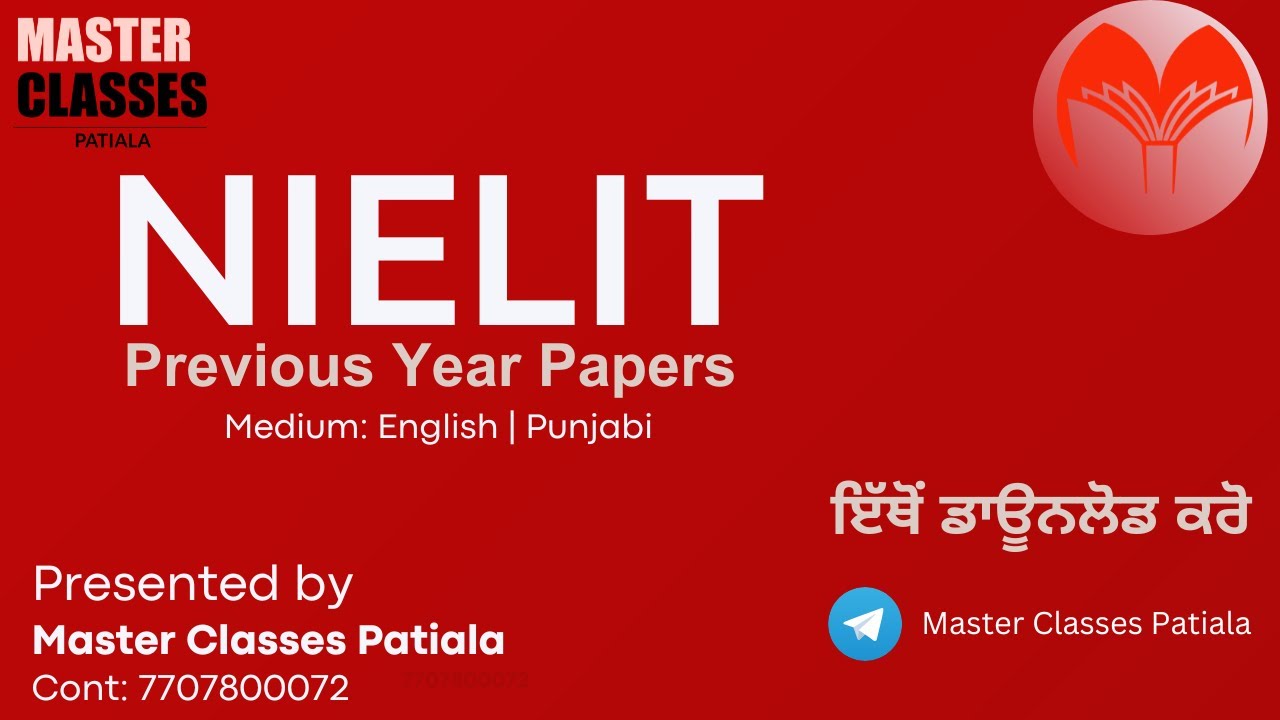 NIELIT Previous Year Papers | Download from Telegram MASTER CLASSES PATIALA | Call 7707800072