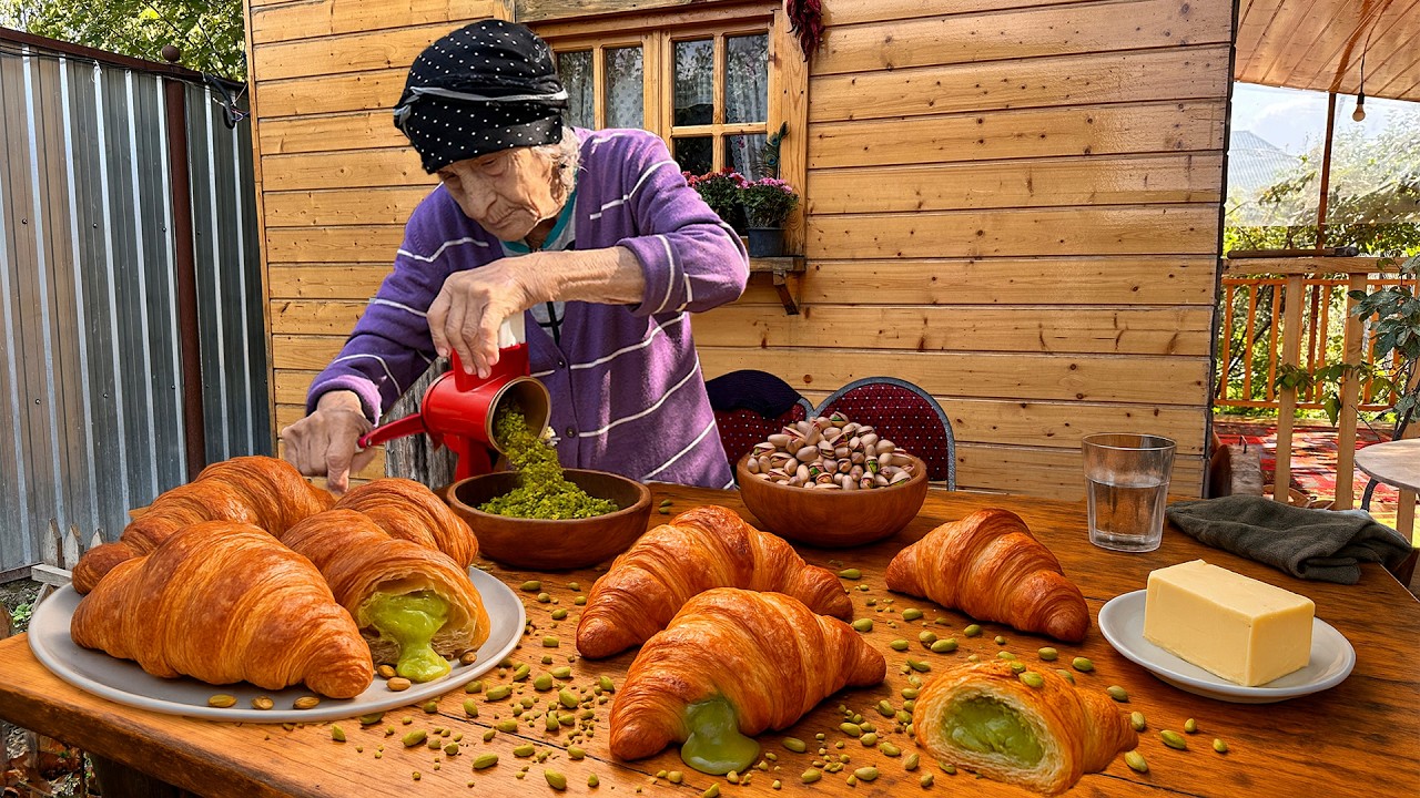 Бабушка приготовила в деревне восхитительные круассаны с фисташками | So Delicious
