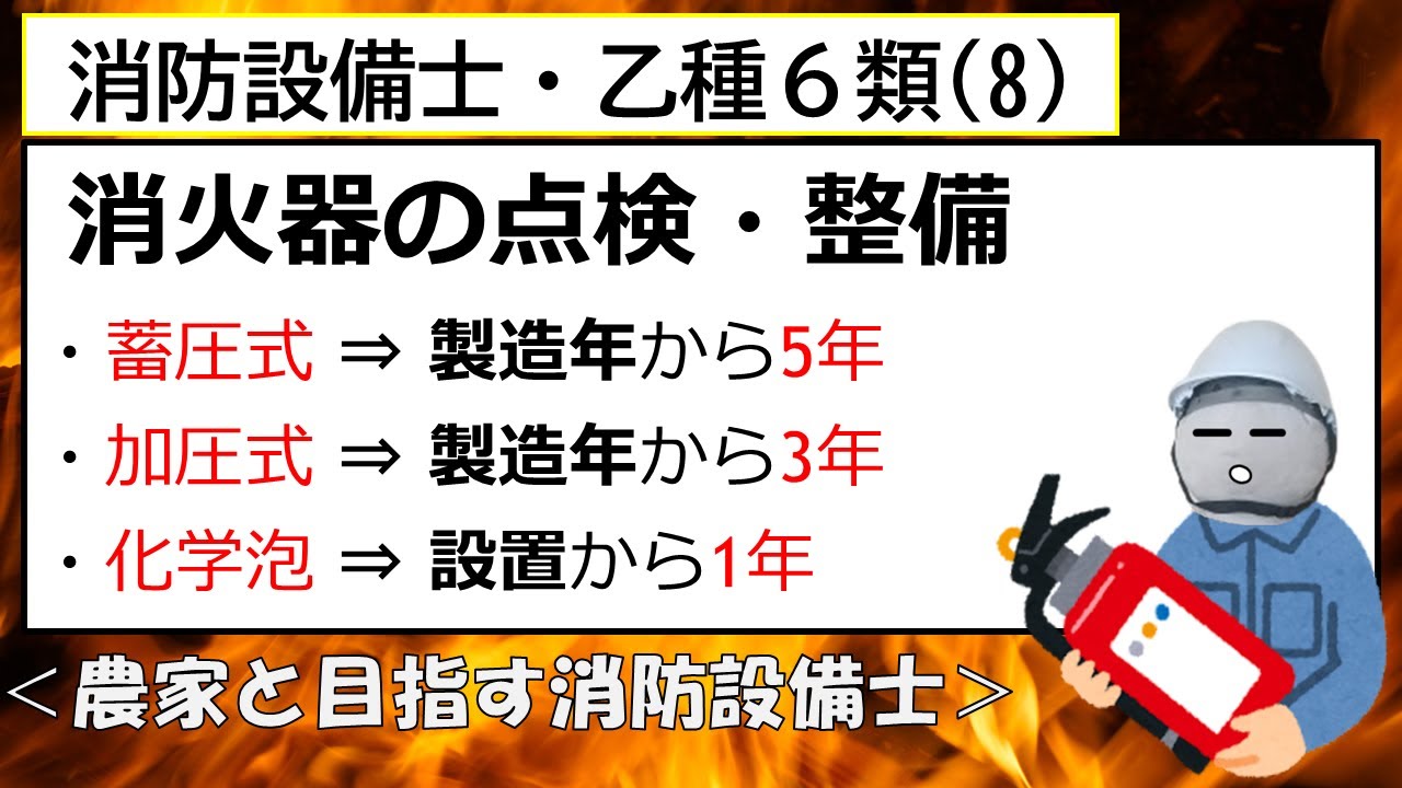 【乙6】(8) 消火器の点検・整備 #農家と目指す資格 #梅さん先生 #消防設備士