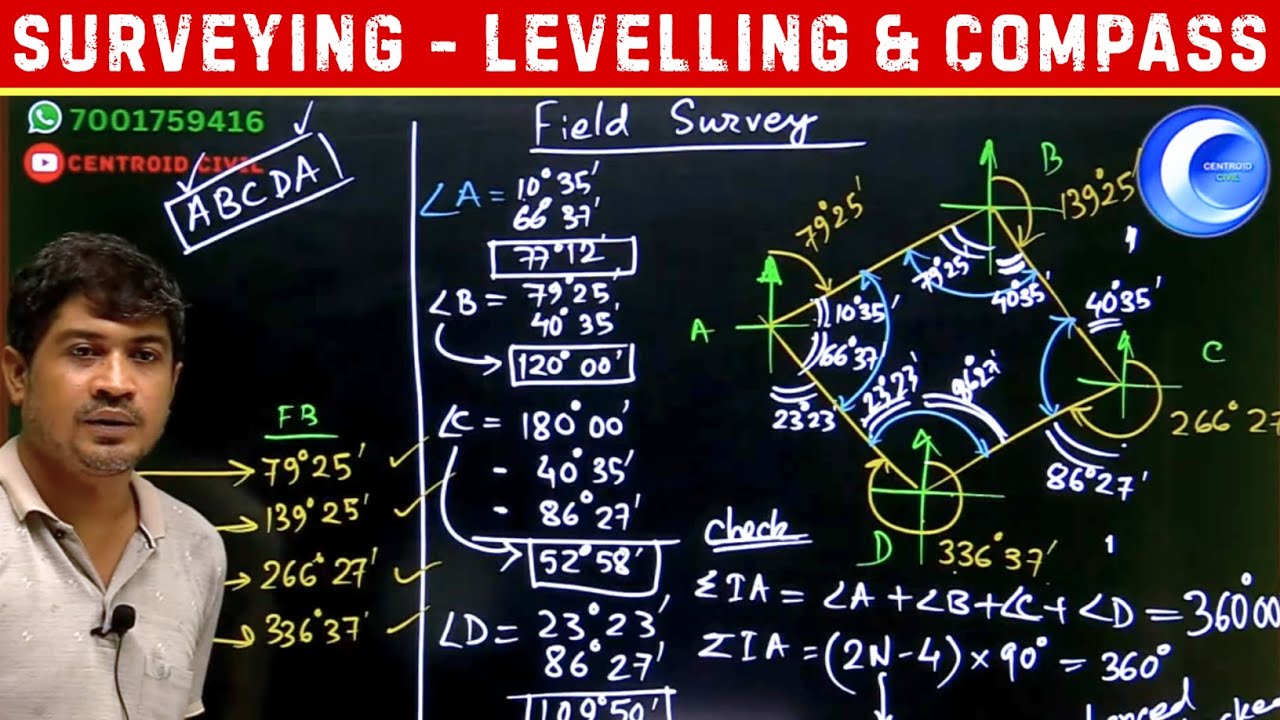 Surveying (Levelling & Compass Q&A from PYQ) || CENTROID CIVIL