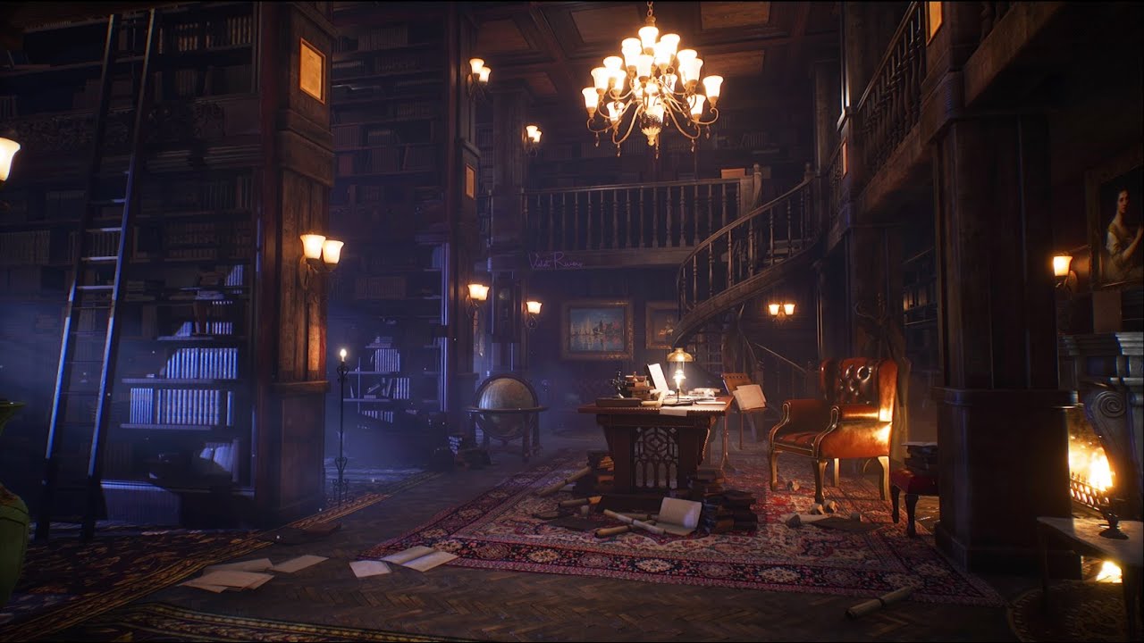 📖 Victorian Library Ambience in Winter❄️6 Scenes after Cinematic Intro 🔥 Fireplace/Wind/Books Sounds
