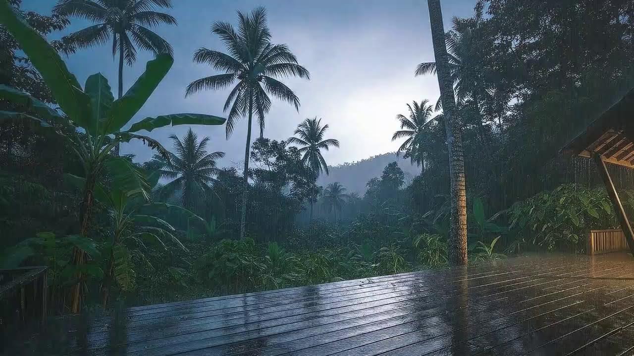 Drift to Sleep with Light Rain Sounds and Rolling Storm at Forest Cabin Terrace 🌧️