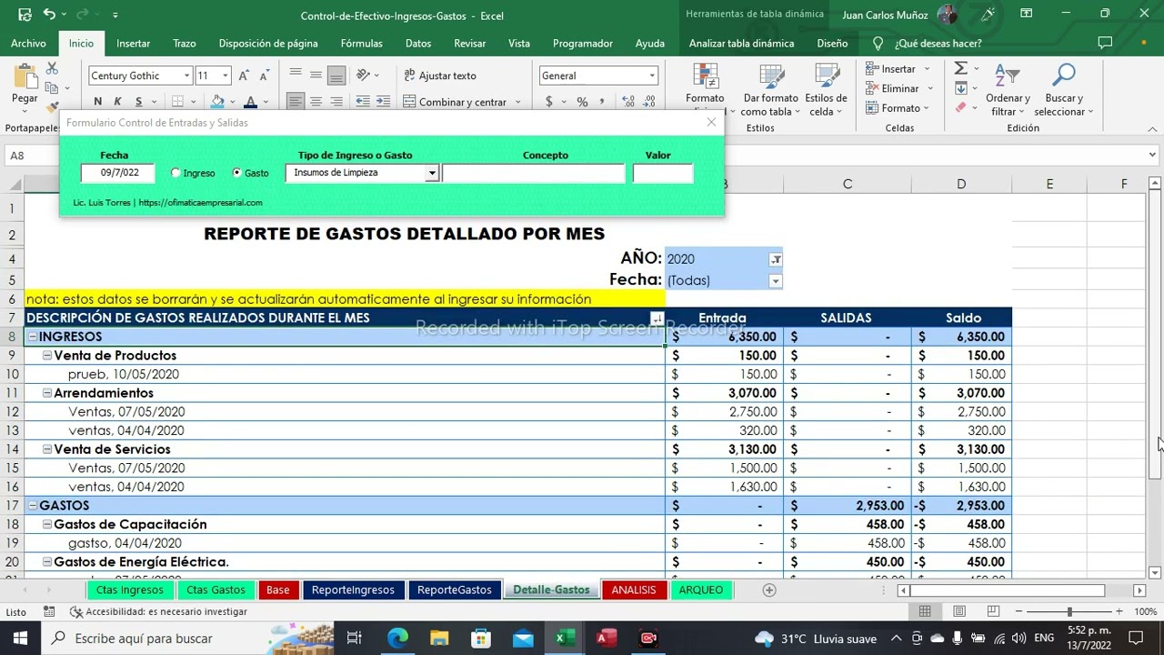 Control de Efectivo-Ingresos Gastos En Excel
