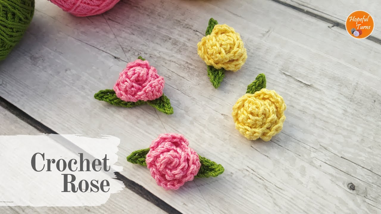 How to Crochet Mini Rose Flower with Leaf for Beginners | Small Crochet Flower Pattern