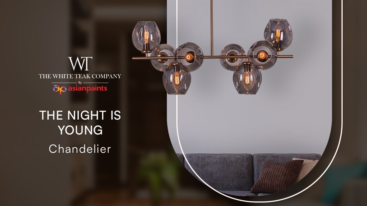 The Night Is Young Medium, Smokey Grey, 8 Head Glass Chandelier | White Teak by Asian Paints