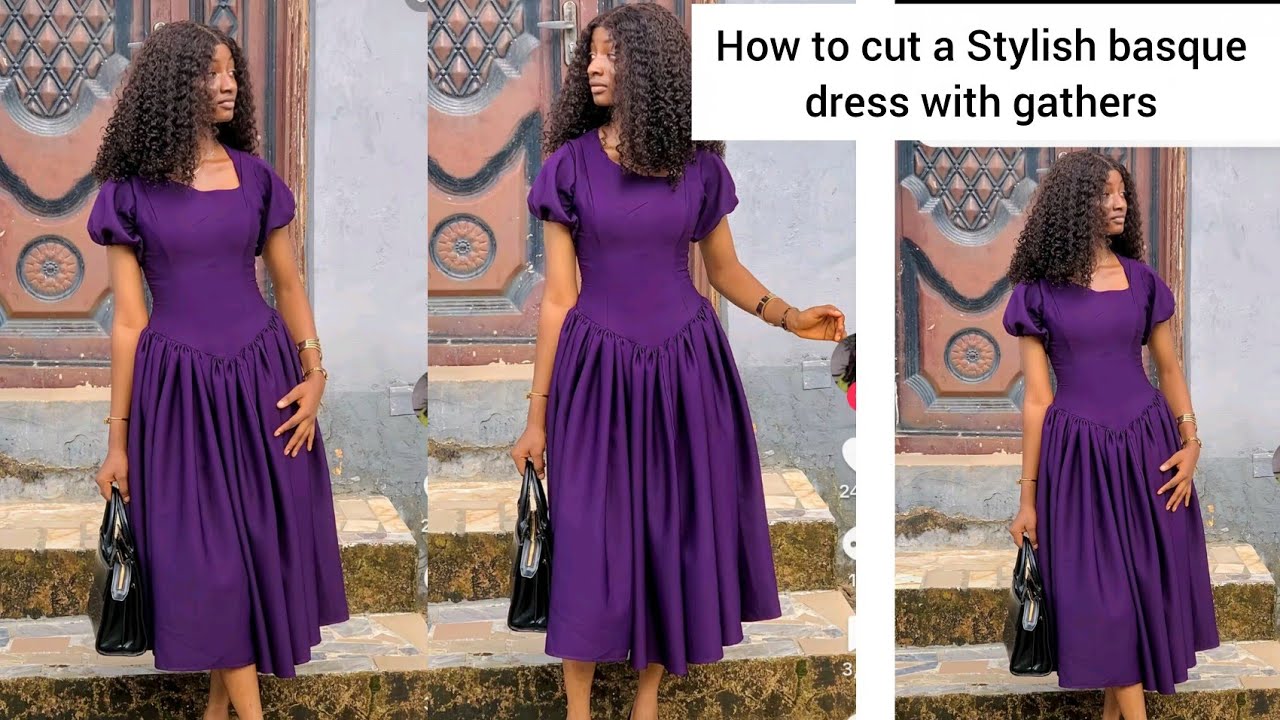 How to cut a Stylish basque dress with gathers #how #basquewaistdress 