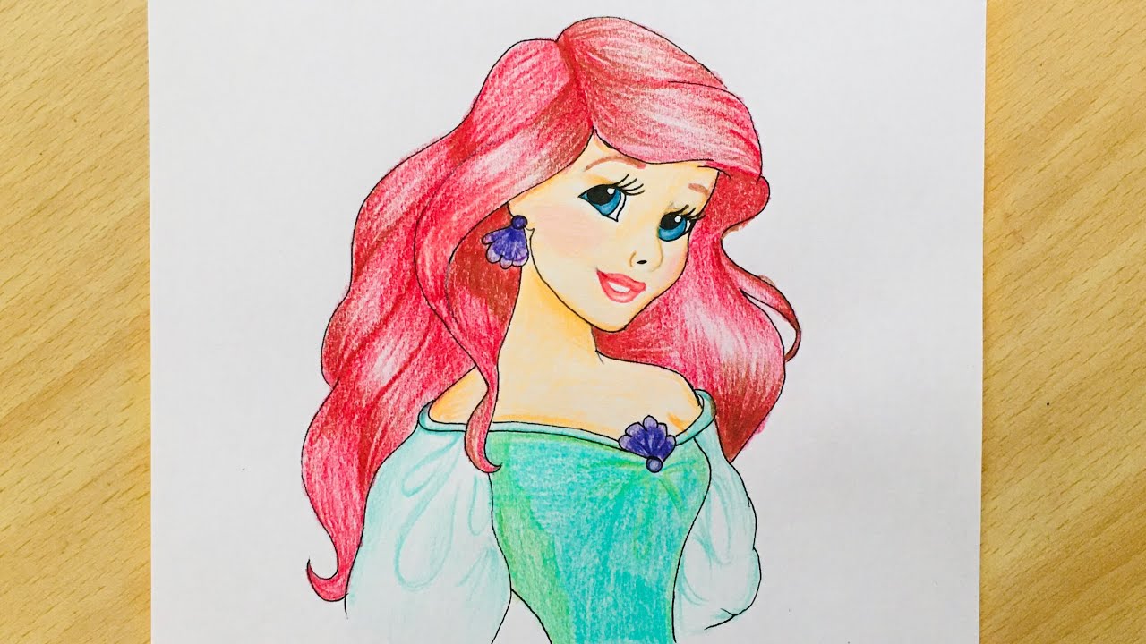 How to Draw Ariel from The Little Mermaid | Disney Princess | Colored Pencil