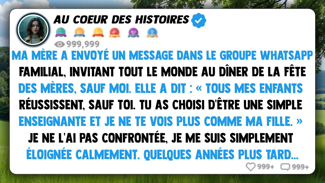 Ma mère a envoyé un message dans le groupe whatsapp familial, invitant tout le monde au dîner...