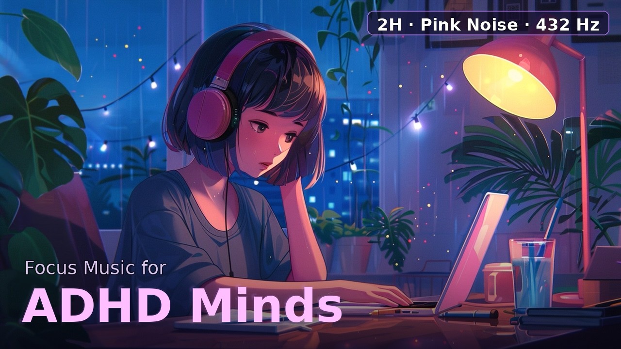 Deep Focus Music for ADHD — 2 Hours Science-Informed Concentration Audio [Pink Noise + 16 Hz]