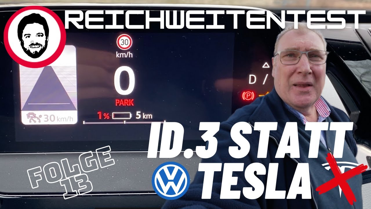 ID.3 statt Tesla #13 - Reichweitentest - Holger fährt VW auf 1% Restreichweite - wie weit kommt er?