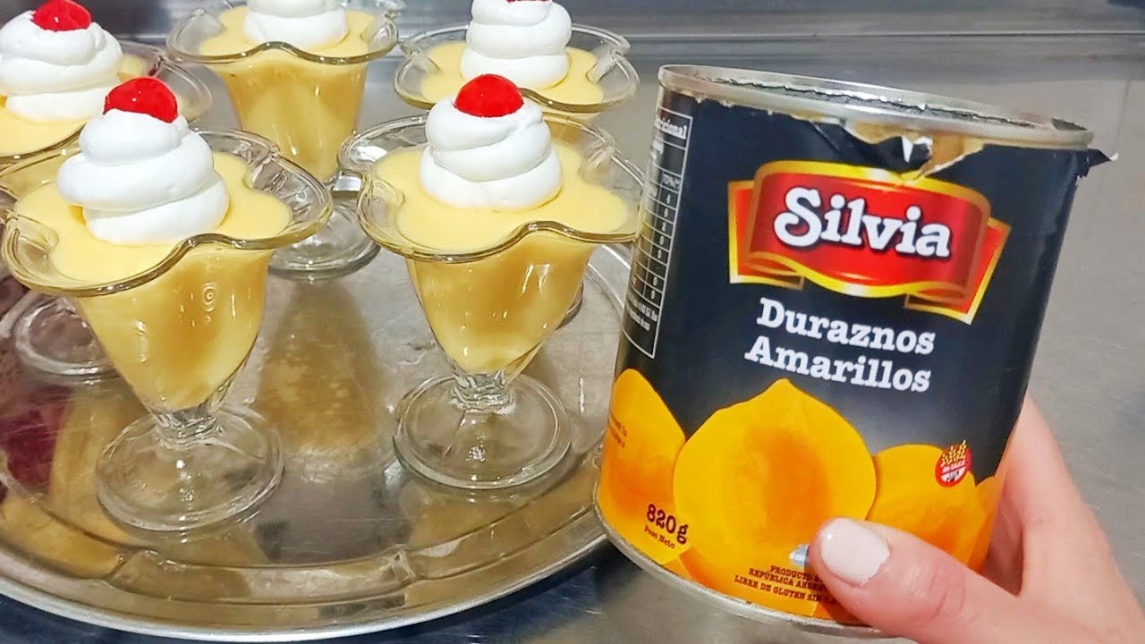 Con 1 lata de durazno hace este postre 3 ingredientes sin horno!