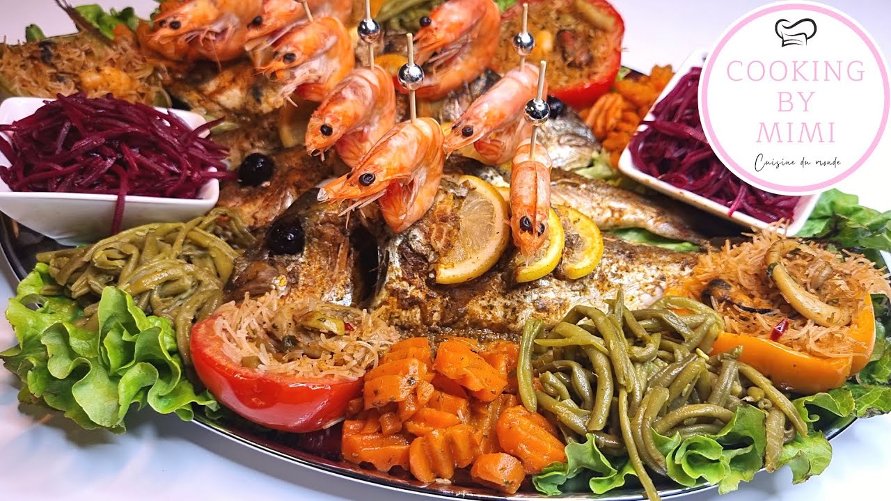 POISSON AU FOUR🐟 DAURADE ROYALE ACCOMPAGNÉE DE LÉGUMES FARCIE AU VERMICELLE😋
