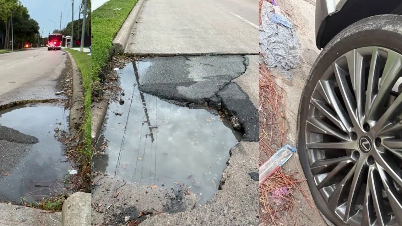 Giant potholes causing damage to vehicles across Houston