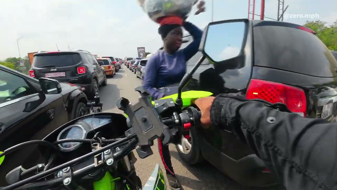 A Long traffic on a motorcycle at Legon, Ghana