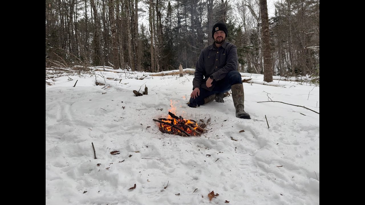 Maine Deep Woods Hike and Campfire Before The Snowstorm