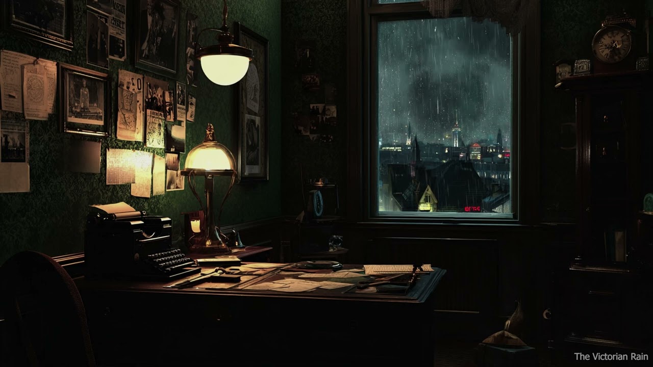 Rainy Night in a Detective&rsquo;s Office | Thunderstorm Ambience for Focus, Mystery & Sleep