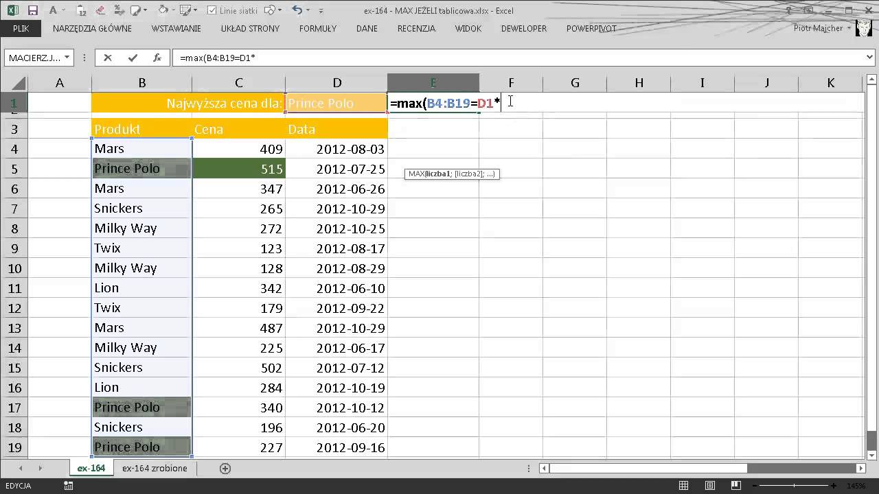 excel-164 - MAX JEŻELI tablicowa