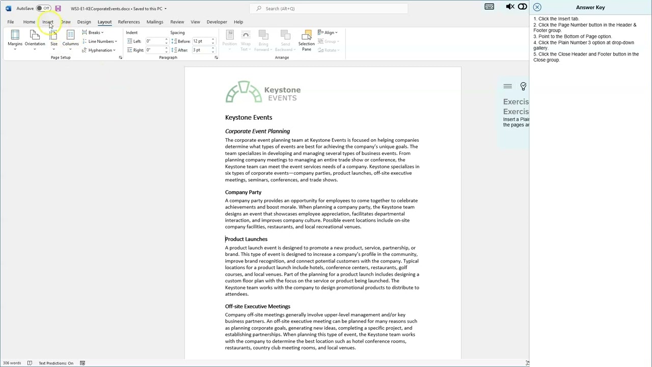 Word Section 3 - Exercise 1