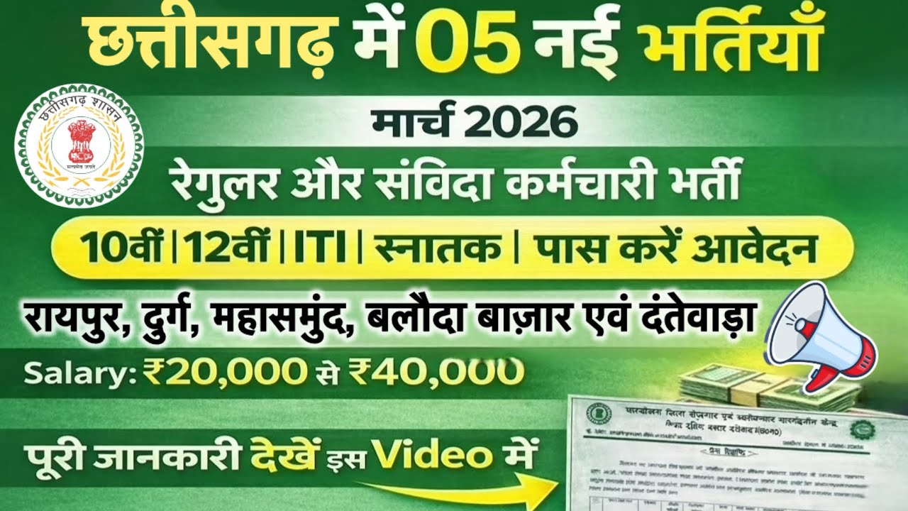 Chhattisgarh New Recruitment 2026 | 10th 12th ITI Graduate Jobs | Salary ₹40,000