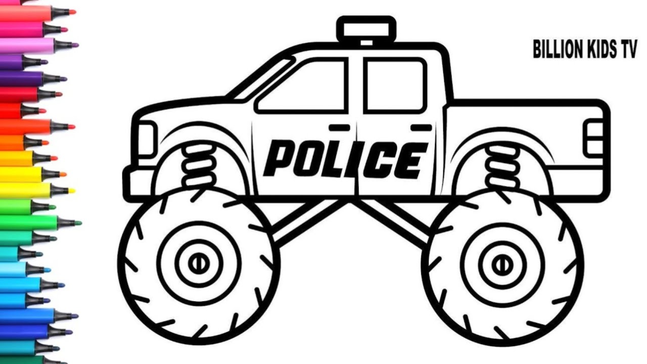 Police Monster Truck from Billion Kids TV Drawing, Painting & Coloring For Kids and Toddlers_ Kids 