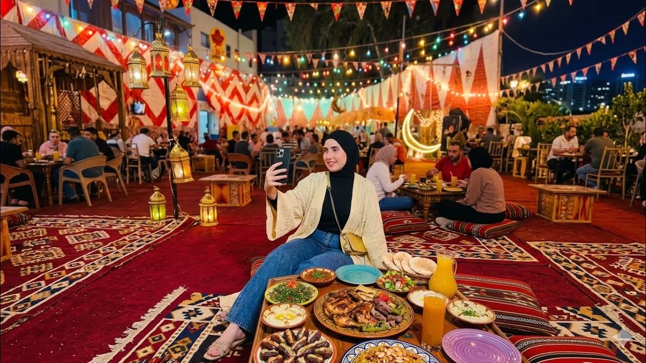 اخيرا اول خروجه و فطار بره البيت فى الخيمه الرمضانيه 🥳اتجمعنا احنا والحبايب💃وعملتلهم الكنافه الترند 