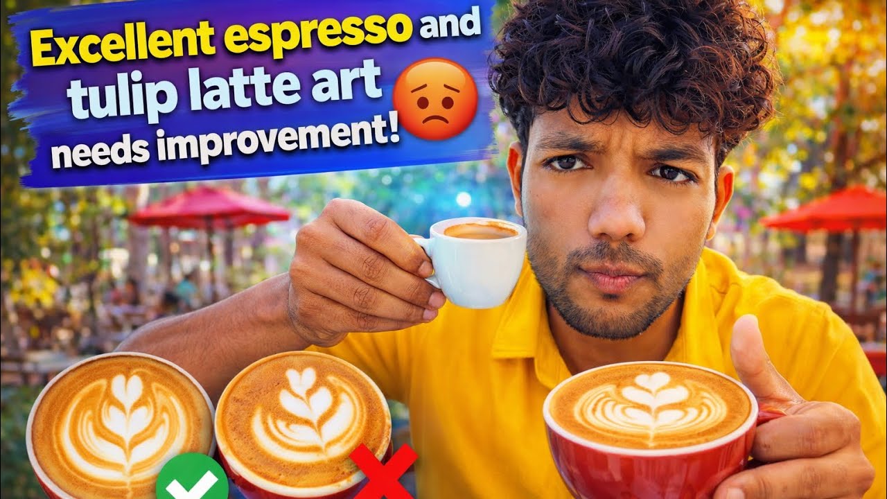 POV-Excellent espresso and tulip latte art needs improvement.