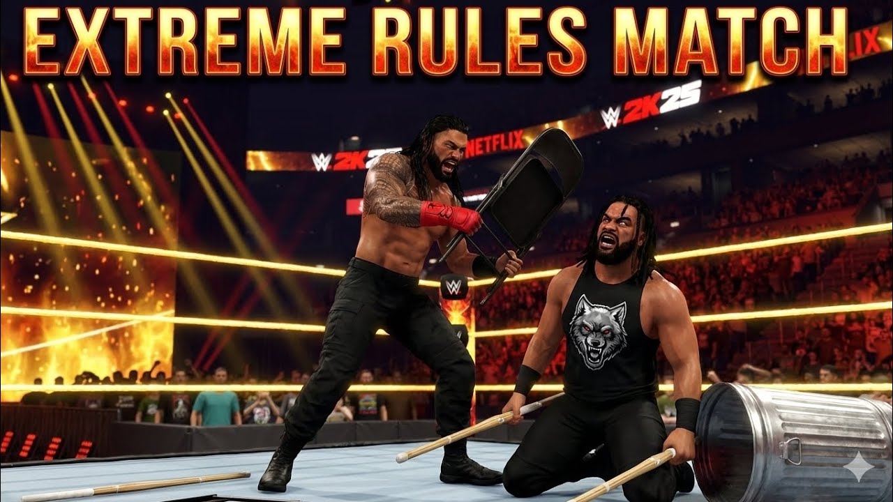 Roman Reigns vs Jacob fatu || Full Match || Extreme Rules Match || netflix wwe game play 