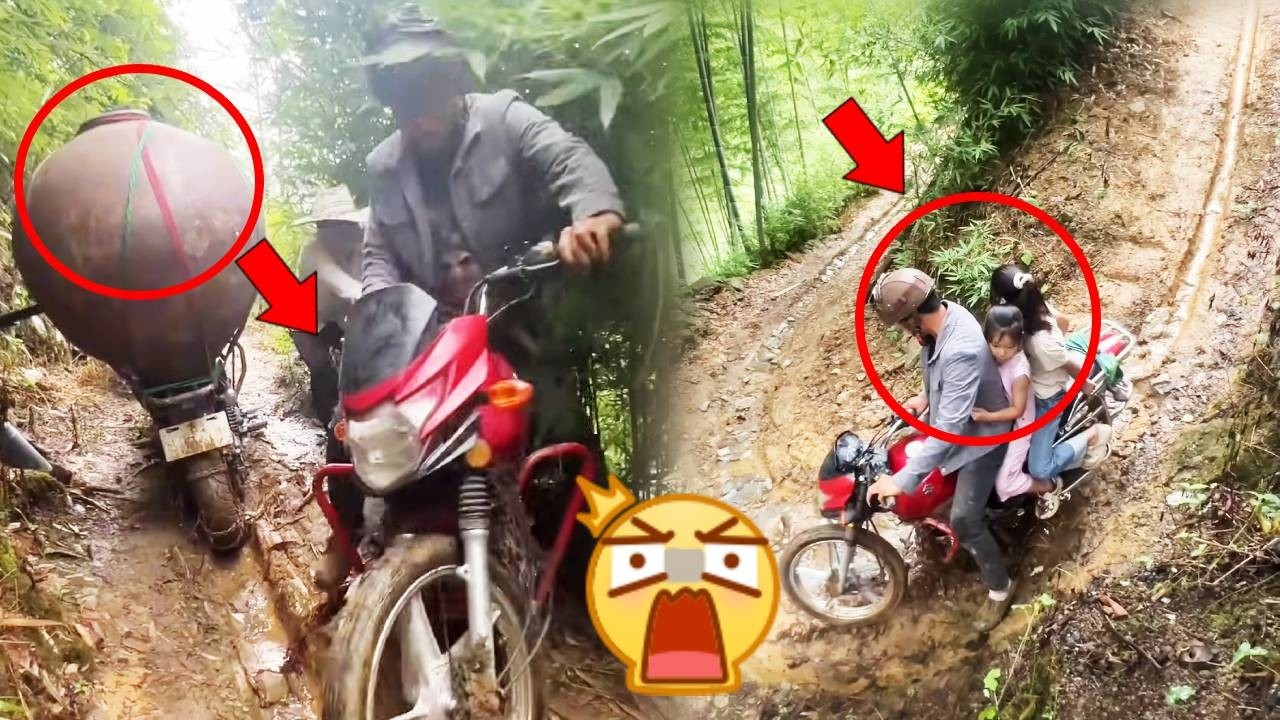 Two motorcycles met on a narrow, winding cliffside mountain road and finally made it through.#funny