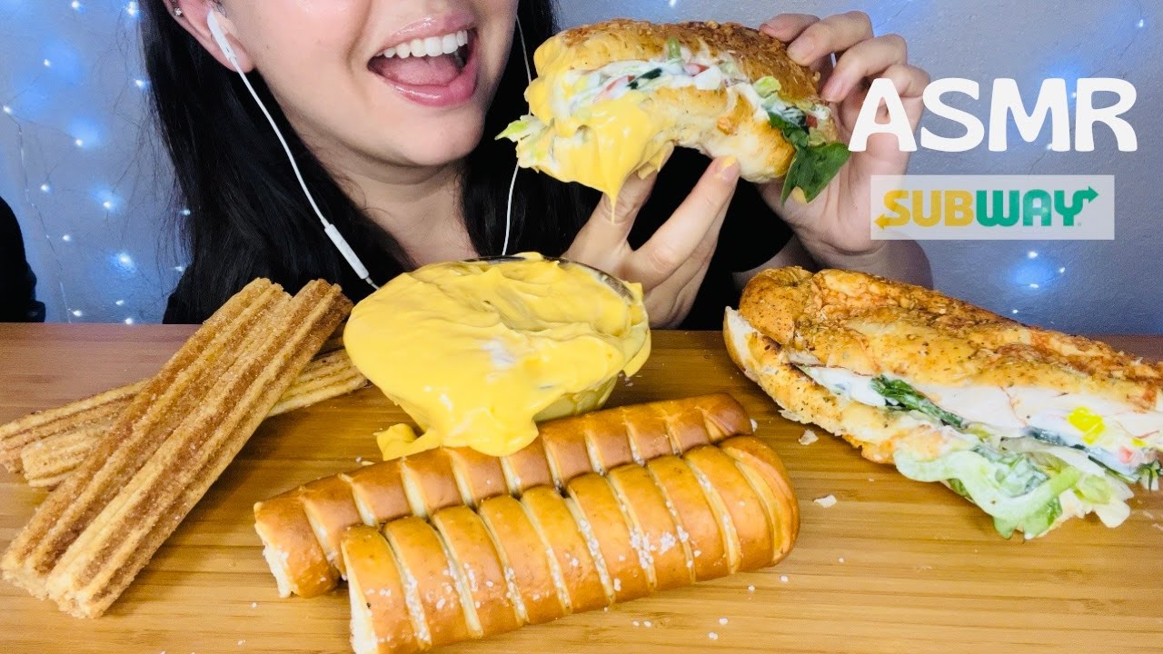 ASMR SUBWAY FOOTLONG SANDWICH, CHURRO & PRETZELS WITH CHEESE DIP MUKBANG |SATISFYING EATING SOUNDS|