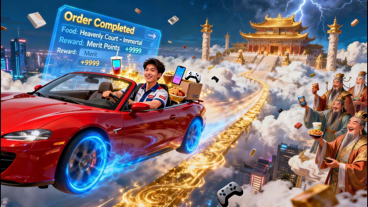 A deliveryman, betrayed by his wife, enters the realm of gods to deliver packages and defies fate.