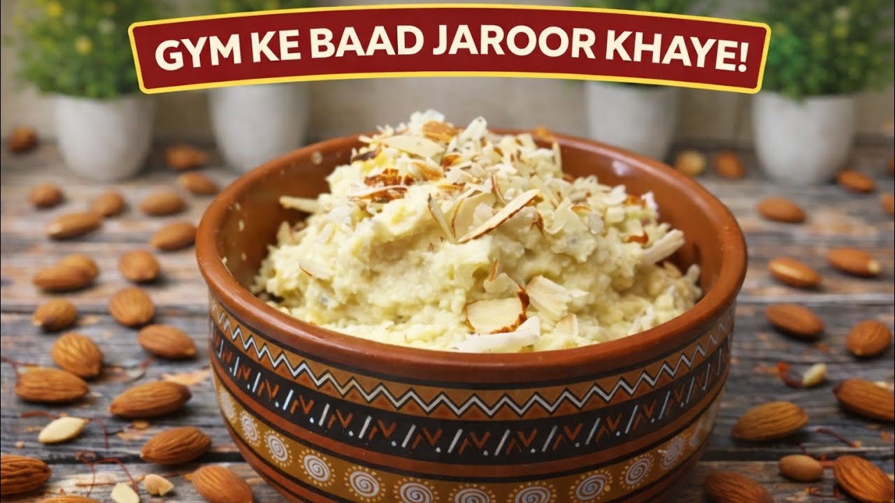 “जिम हो या घर का काम — सिर्फ एक चम्मच देगा तुरंत आराम।” 💪✨#almondhalwa #BadamKaHalwa#PostWorkoutMeal