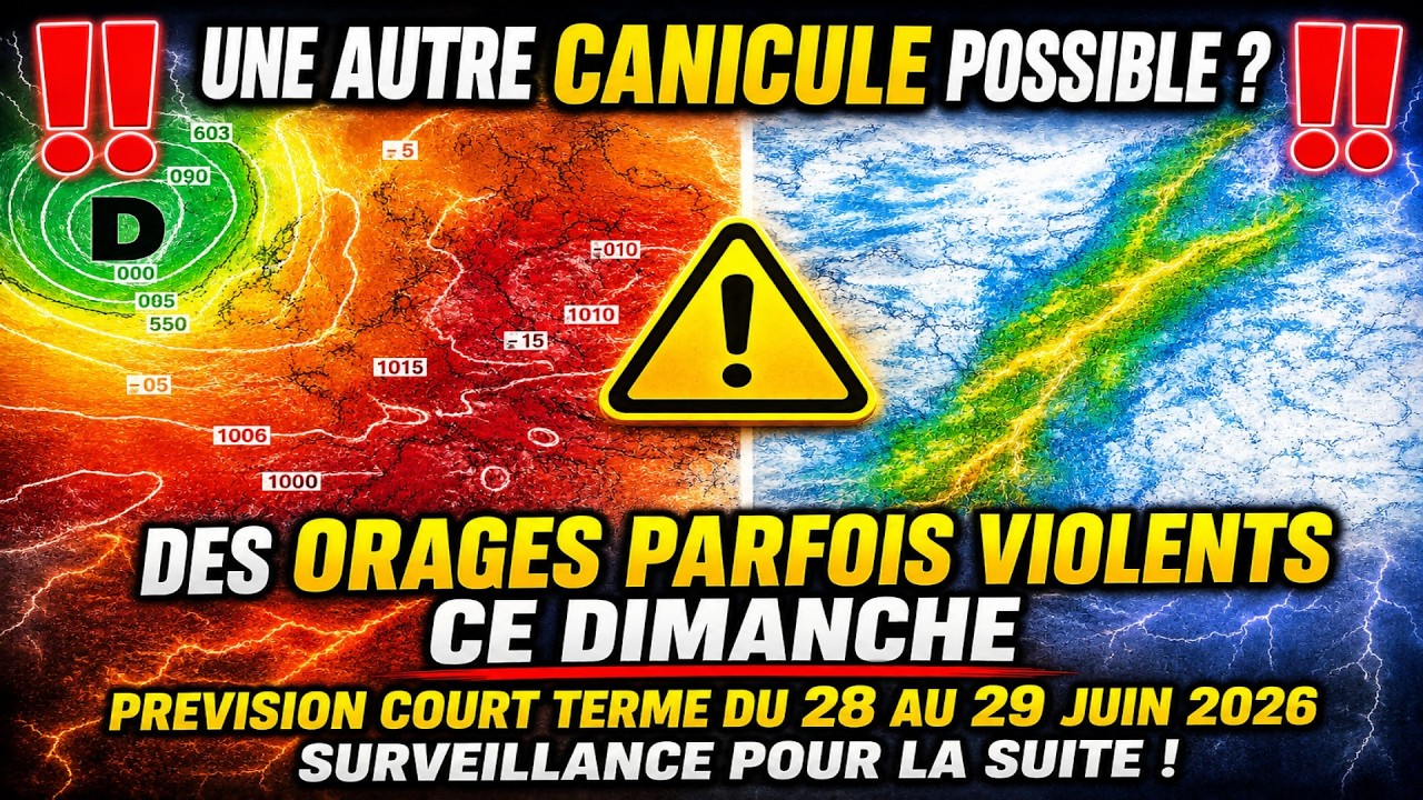 UNE AUTRE CANICULE POSSIBLE ? DES ORAGES PARFOIS VIOLENTS ! CE DIMANCHE METEO 28 ET 29 JUIN 2026