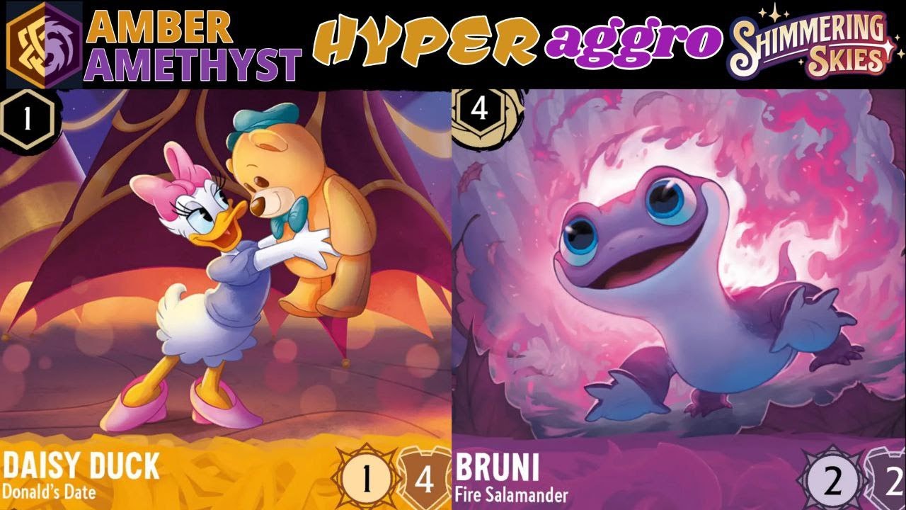 How to play 🟡🟣AMBER AMETHYST | HYPER AGGRO Shimmering Skies Set 5 Disney Lorcana Gameplay Meta Deck