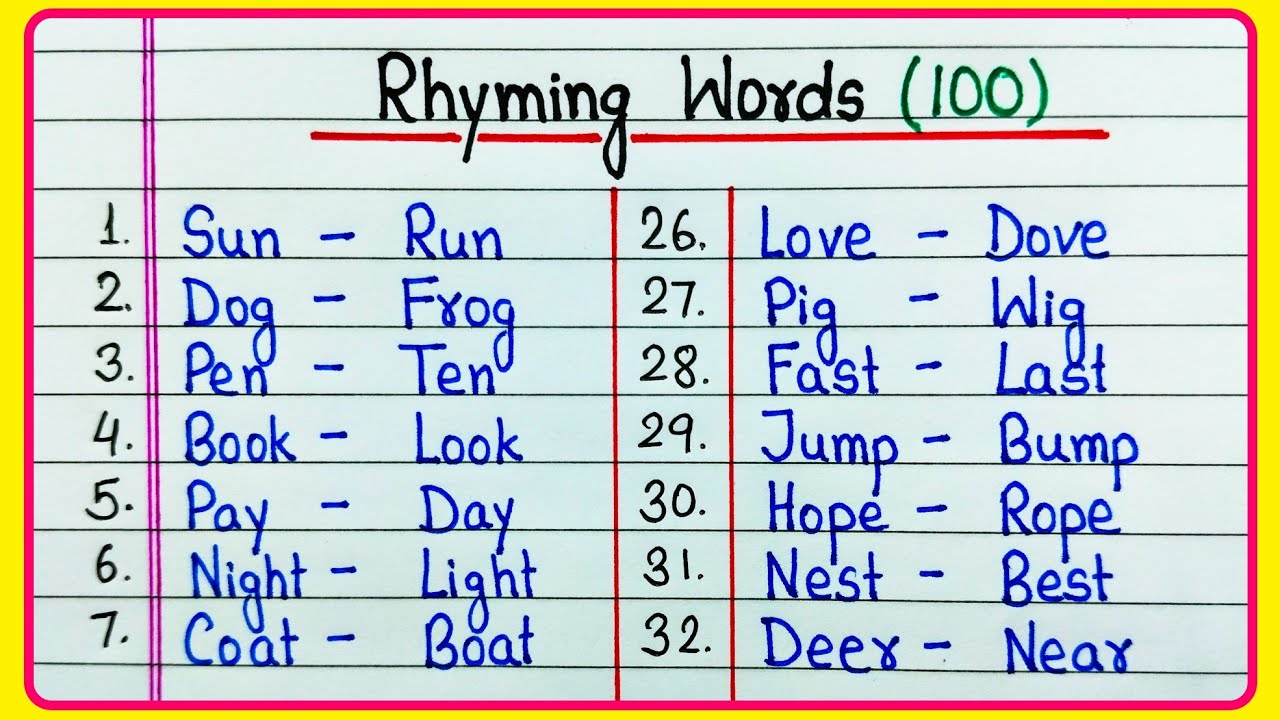 Rhyming words 100 | Rhyming words in English | Rhyming words | 100 Rhyming words