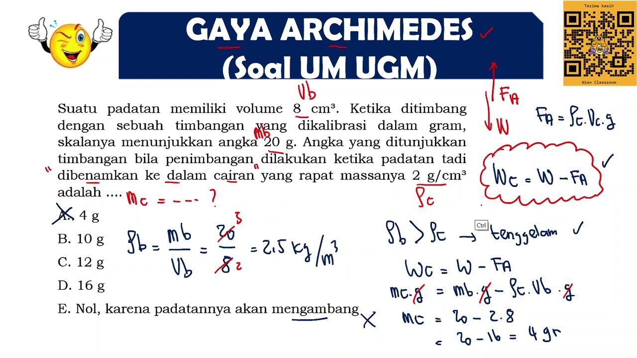 SOAL LATIHAN UM UGM 2022 GAYA ARCHIMEDES FLUIDA STATIS FISIKA SMA