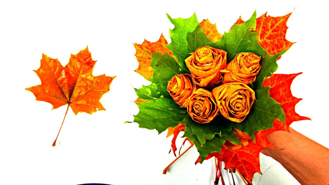 DIY autumn bouquet maple leaf roses