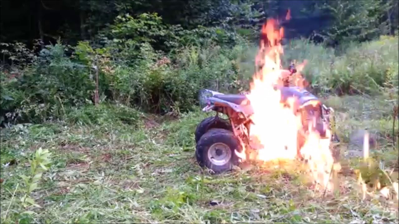ATV On Fire Destroying ATV Destruction & Shooting at it