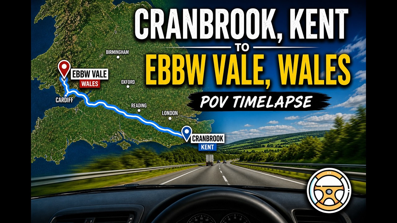 Cranbrook, Kent to Ebbw Vale, Wales via M25 and M4 Motorways | POV Timelapse
