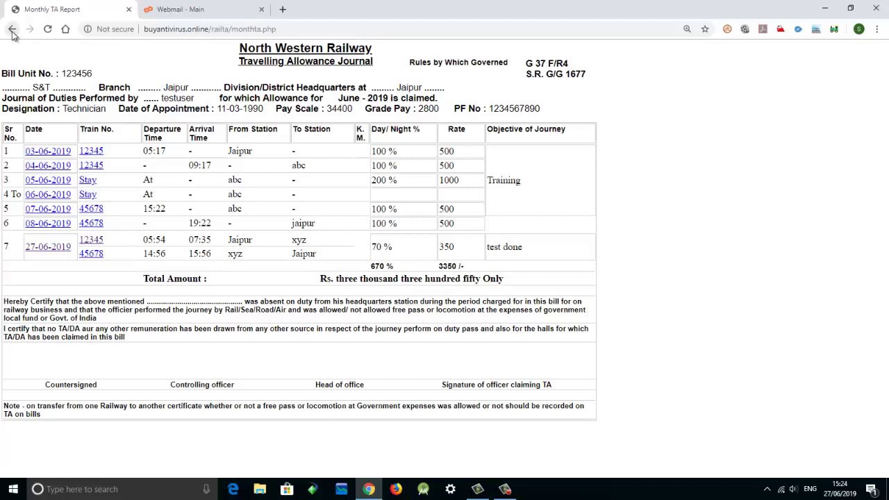 Railway TA form, fill on mobile or pc , automatic Calculation, save as pdf for railway employee only