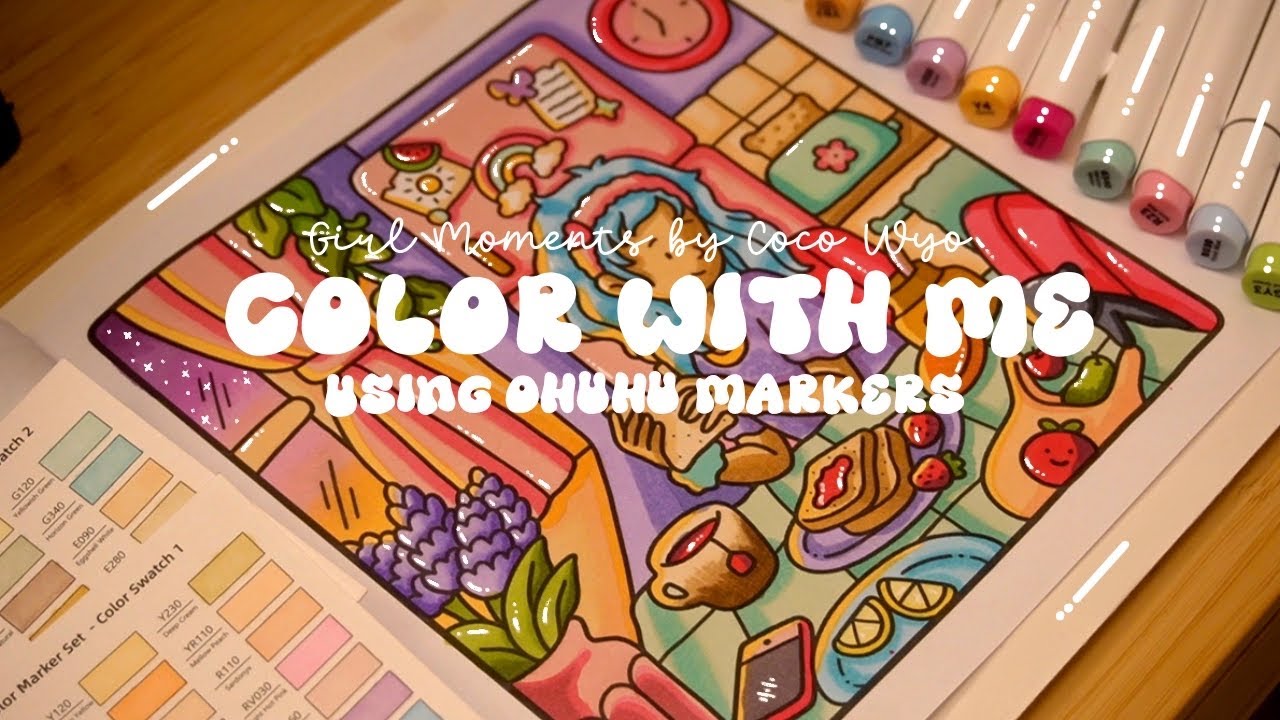 Color with me (ASMR) 🍳💜 'Girl Moments' by Coco Wyo using Ohuhu markers 🌱✏️ #adultcoloring #asmr