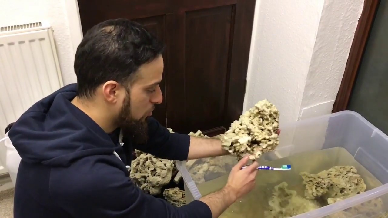 Cleaning dry pukani rock for saltwater marine tank