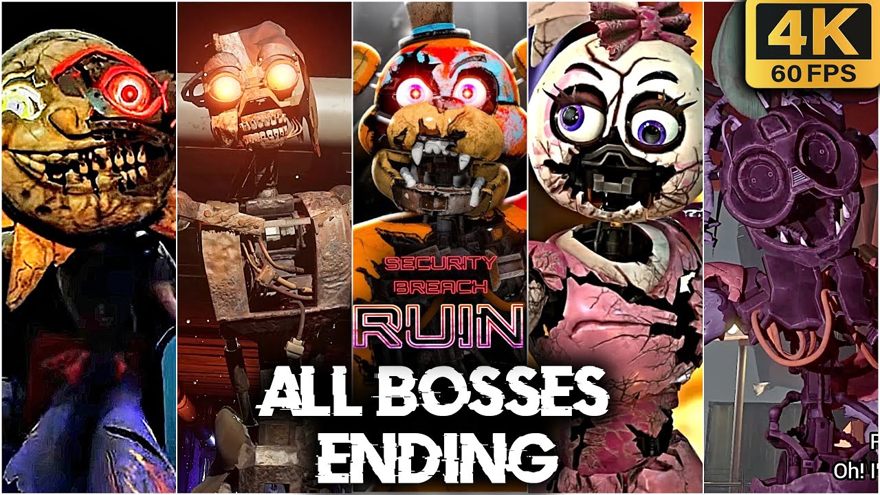 FNAF Security Breach RUIN DLC All Bosses + Ending (4K60fps)