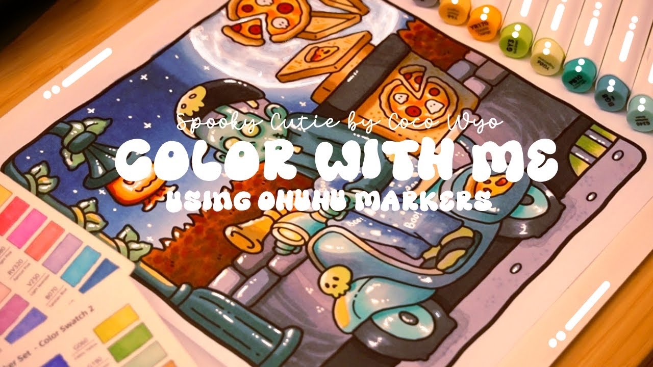 Color with me (ASMR) 🧟&zwj;♂️🌕 'Spooky Cutie' by Coco Wyo✨ Using Ohuhu markers 🌱✏️ #adultcoloring #asmr