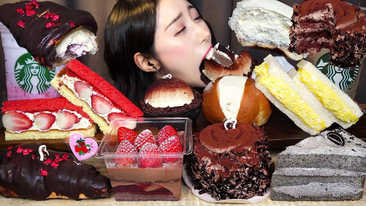 🍫 Старбакс Клубнично-шоколадный торт АSMR МукбангㅣДесерт ТартㅣDessert Chocolate Mukbang