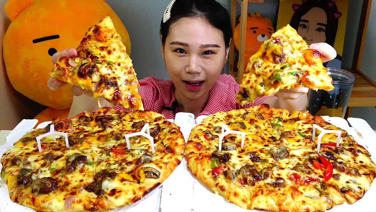 피자헛 신메뉴 더블치즈티본스테이크피자 먹방 Mukbang